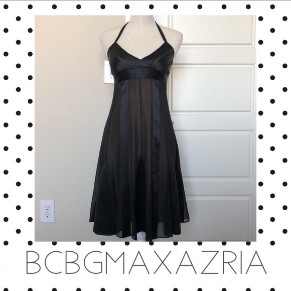 BCBGMaxAzria Dresses & Skirts - BCBG Max Azria Sheer Black Halter Top Dress
